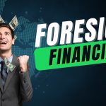 A man in a suit smiles as money falls down on him. The graphic reads, "Foresight Financials."